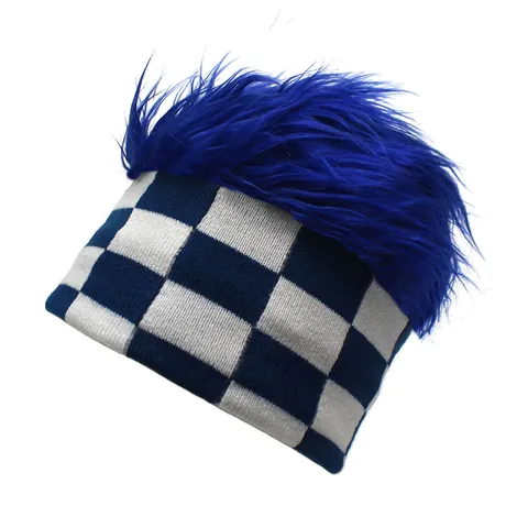 Knitted Checkerboard Wig Hat For Men Women Warm Faux Hair Beanie Novelty Streetwear Punk Headband Party Costume Accessory
