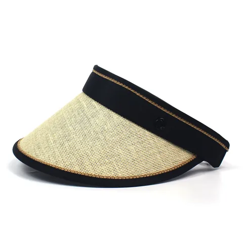 Women Foldable Paper Straw Visor Sun Hat PVC Brim Portable Roll Up Summer Beach Wide Brim Sun Protection UV Open Top Hat