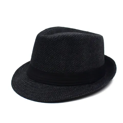 Men Vintage Polycotton Fedora Hat Wave Pattern Jazz Cap With Black Ribbon Decoration Wide Brim Sun Protection Dress Hat