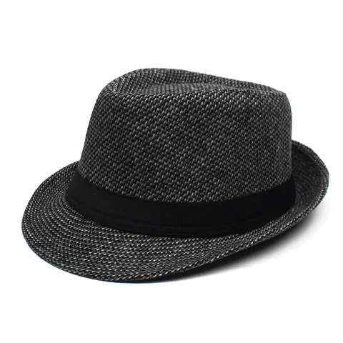 Men Vintage Polycotton Fedora Hat Wave Pattern Jazz Cap With Black Ribbon Decoration Wide Brim Sun Protection Dress Hat