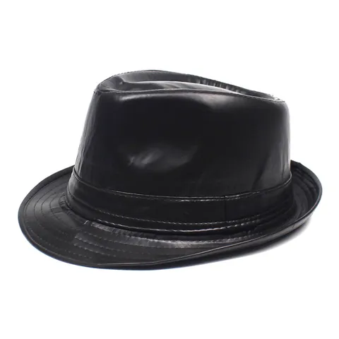 Unisex Vintage PU Leather Fedora Hat Rolled Brim Short Brim Jazz Hat Fashion Solid Color Waterproof Outdoor Party Cap