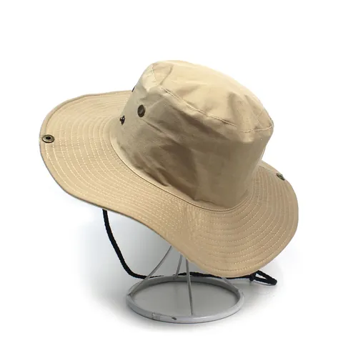 Men Outdoor Wide Brim Sun Hat Foldable Windproof Fishing Hiking Boonie Hat Breathable Solid Color Polyester Bucket Hat