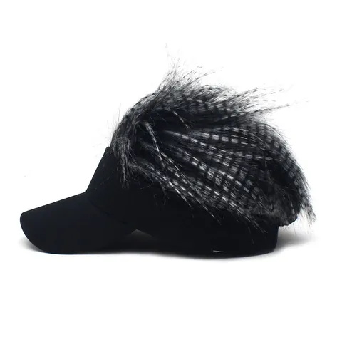 Funny Hip Hop Punk Visor Cap With Spiky Fake Hair Wig Adjustable Novelty Baseball Hat For Men Halloween Party Headwear