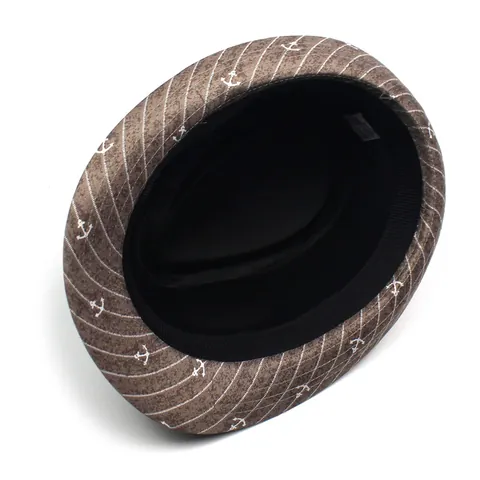 Chapeau Fedora Nautique Motif Ancre et Rayures pour Hommes Femmes Polyester Protection Solaire Chapeau Jazz Accessoire de Mode