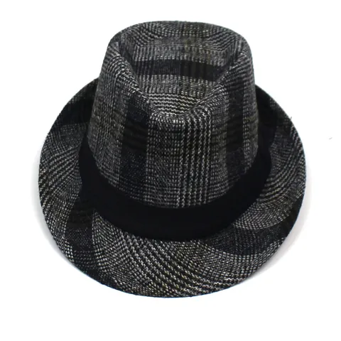 Chapeau Fedora à Carreaux Vintage pour Hommes Style Britannique Mélange de Coton Chapeau de Jazz Petit Bord Protection Solaire Décontracté Accessoire