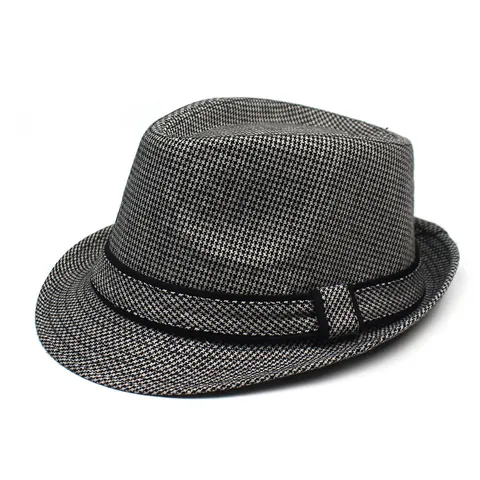 Vintage Houndstooth Fedora Hat Cotton Polyester Blend British Style Short Brim Jazz Hat For Women Men Sunshade Trilby