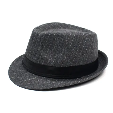 Chapeau Fedora Vintage à Rayures Fines pour Hommes Mélange Coton Polyester Bord Court Chapeau Jazz Avec Ruban de Satin Protection Solaire
