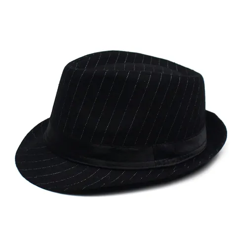 Chapeau Fedora Vintage à Rayures Fines pour Hommes Mélange Coton Polyester Bord Court Chapeau Jazz Avec Ruban de Satin Protection Solaire