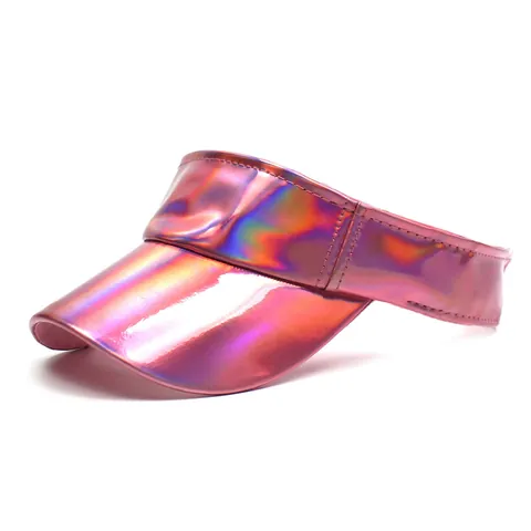 Visera Solar de Cuero PU Holográfica Iridiscente Gorra Deportiva Ajustable Protección UV Diadema para Mujeres Hombres