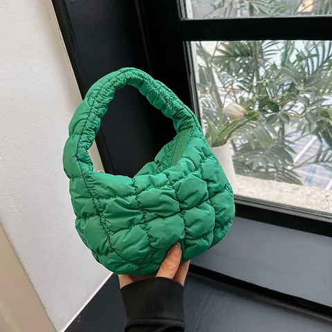 Women Quilted Puffer Handbag Nylon Cloud Dumpling Bag Fashion Lightweight Mini Underarm Tote Bag Casual Daily Shoulder Purse
