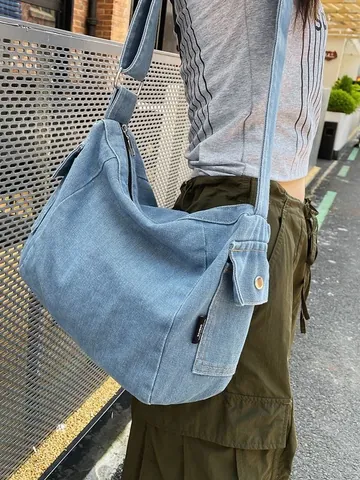 Damen Große Kapazität Denim Umhängetasche Vintage Gewaschene Tragetasche Mit Verstellbarem Riemen Casual Messenger Tasche