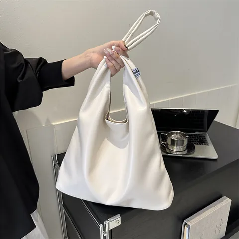 Large Capacity PU Leather Tote Bag For Women Minimalist Commuter Shoulder Underarm Bag Solid Color Urban Style Handbag