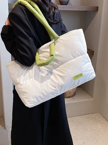 Borsa Tote Trapuntata Puffer da Donna Grande Capacità in Tessuto Oxford Leggero Borsa a Tracolla Imbottita Casual Moda Inverno