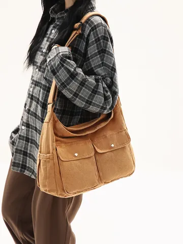 Große Kapazität Segeltuch Umhängetasche Für Damen Herren Vintage Casual Messenger Bag Pendeln Schultertasche Mit Taschen