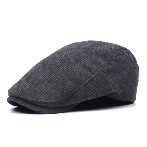 Men's Corduroy Flat Cap Vintage Newsboy Hat Solid Color Breathable Warm Adjustable Beret For Travel Daily Wear Ivy Cap