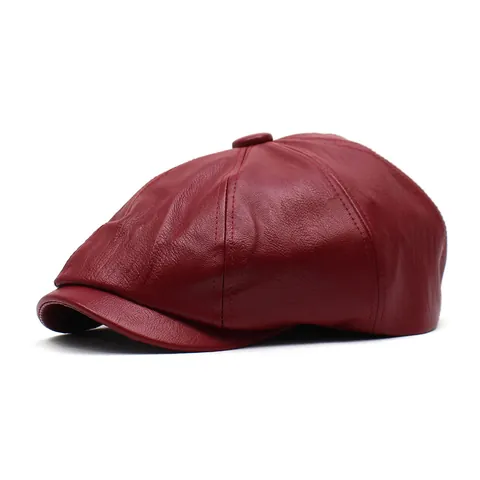 Vintage PU Leder Schiebermütze Herren Damen Britische Achteckige Baskenmütze Retro Cabbie Hut Einfarbig Mode Flatcap Malerhut