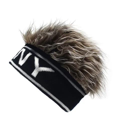 Funny Wig Hat Knitted Headband With Synthetic Hair For Men Hip Hop Street Dance Party Costume Accessories Letter Pattern Beanie