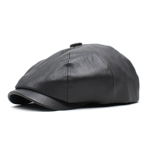 Vintage PU Leder Schiebermütze Herren Damen Britische Achteckige Baskenmütze Retro Cabbie Hut Einfarbig Mode Flatcap Malerhut