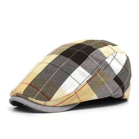 Vintage Plaid Beret Hat For Men Women Polyester Breathable Sun Protection Outdoor Casual Flat Cap Newsboy Ivy Hat