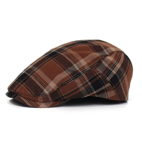 British Vintage Plaid Flat Cap 100% Cotton Breathable Newsboy Hat With Side Metal Buckle For Men Women Daily Casual Travel