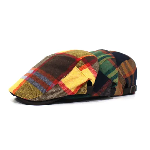 Vintage Plaid Flat Cap For Men Women Adjustable Cotton Checkered Newsboy Hat Retro Beret Forward Cap For Sunshade Outdoor