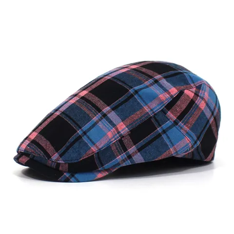 British Vintage Plaid Flat Cap 100% Cotton Breathable Newsboy Hat With Side Metal Buckle For Men Women Daily Casual Travel