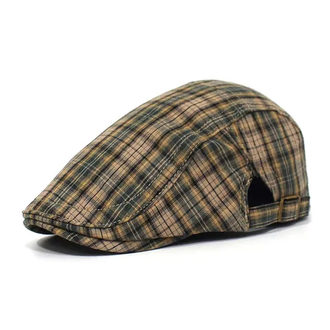 Coppola Vintage a Quadri in Cotone Berretto Newsboy Per Uomo Donna Traspirante Cappello Piatto Britannico Con Fibbia Regolabile