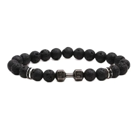Natural Lava Stone Dumbbell Beaded Bracelet With Engraved Lift Life Motivation Gym Fitness Jewelry For Men Women