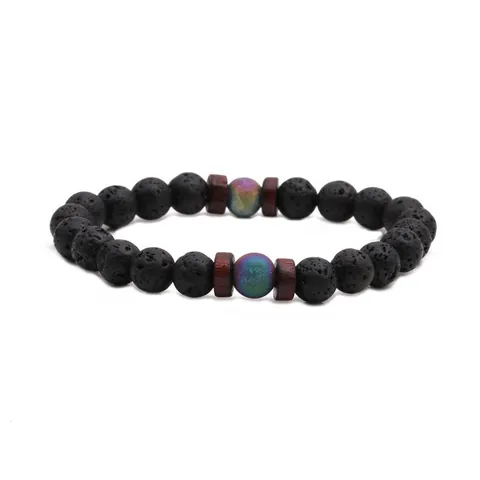 Bracciale Con Perline In Pietra Lavica Naturale Con Perline In Legno Bracciale Chakra Retro Etnico Per Uomo Donna