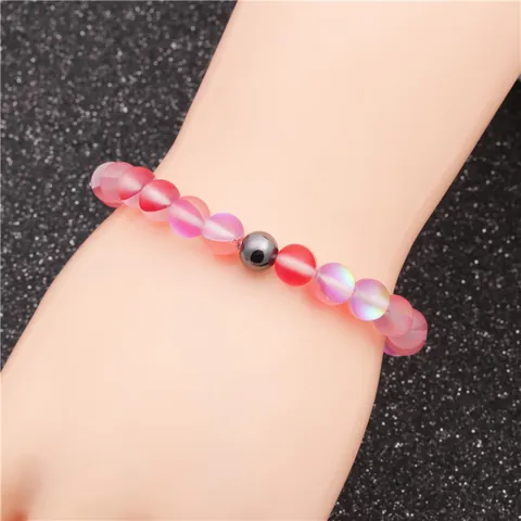 8mm Frosted Moonstone Hematite Beads Bracelet Iridescent Rainbow Effect Elastic Rope Unisex Fashion Jewelry Hand Decor Gift