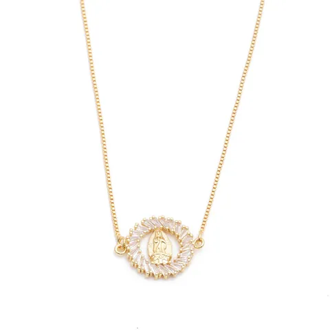 Collar de Pendiente Religioso de Cobre con Zirconia Micro Incrustada Virgen María para Mujer Chapado en Oro Nuestra Señora de Guadalupe Joyería de Letra Mom