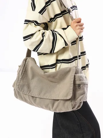 Große Kapazität Segeltuch Messenger Tasche Vintage Workwear Stil Umhängetasche Verstellbarer Riemen Freizeit Reisetasche Für Herren Damen
