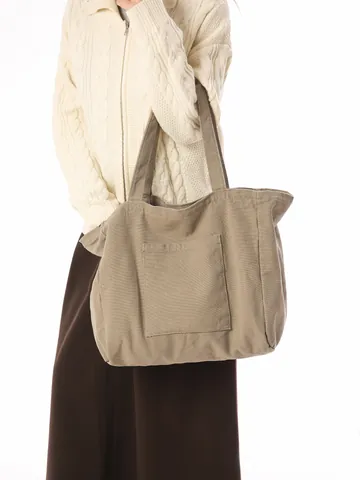 Bolso de Mano de Lona de Gran Capacidad para Mujer Vintage Minimalista Color Sólido Bolso de Hombro para Trabajo Escuela Compras