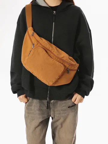 Unisex Canvas Chest Bag Large Capacity Crossbody Shoulder Bag Multi-Pocket Sports Casual Waist Bag With Adjustable Strap