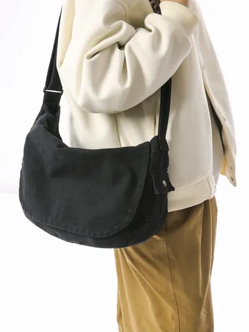 Borsa Messenger in Tela a Grande Capacità per Donna Borsa a Tracolla a Mezzaluna a Tinta Unita Casual Con Tracolla Regolabile Moda Quotidiana