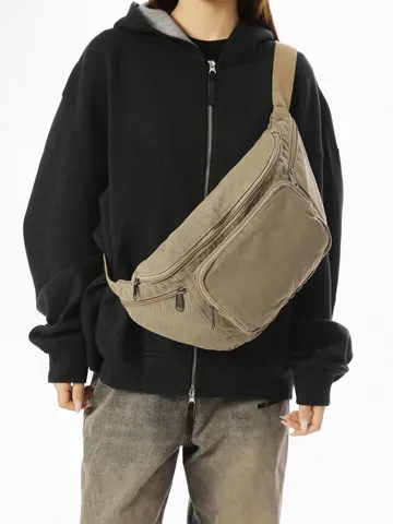 Unisex Canvas Chest Bag Large Capacity Crossbody Shoulder Bag Multi-Pocket Sports Casual Waist Bag With Adjustable Strap