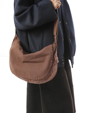 Borsa Messenger in Tela a Grande Capacità per Donna Borsa a Tracolla a Mezzaluna a Tinta Unita Casual Con Tracolla Regolabile Moda Quotidiana