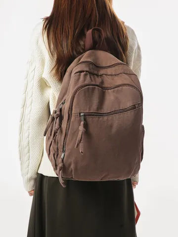 Vintage Leinwand Rucksack Damen Große Kapazität Einfacher Akademischer Stil Lässig Reisen Student Schultasche Mehrere Taschen Daypack
