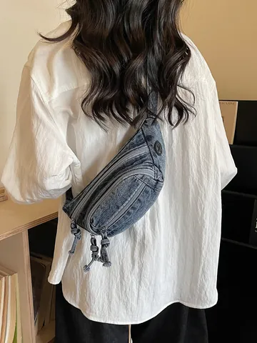 Γυναικεία Vintage Denim Τσάντα Στήθους Κορεάτικο Στυλ Πλυμένη Τσάντα Μέσης Πολλαπλών Τσεπών Crossbody Τσάντα Μέσης Casual Ταξίδι