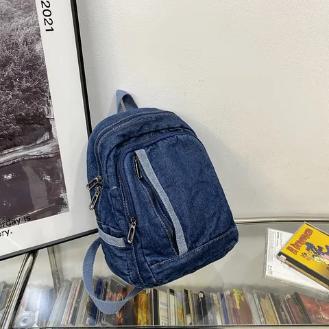 Vrouwen Mode Denim Mini Rugzak Retro Casual Stijl Reizen Kleine Schooltas Met Meerdere Zakken Lichtgewicht Jeans Daypack