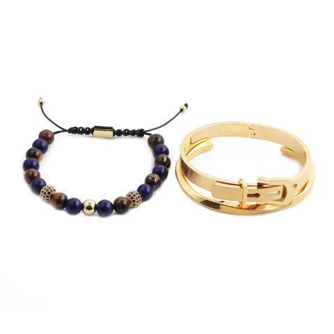 Ensemble de Bracelets Joncs Torsadés en Acier Inoxydable Avec Perles Oeil de Tigre Chiffres Romains Bijoux Réglables