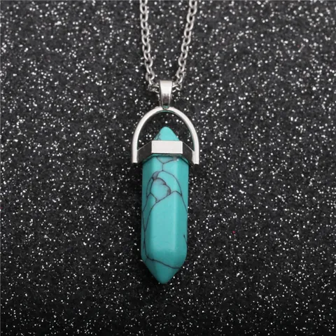 Hexagonal Prism Natural Stone Crystal Pendant Necklace Stainless Steel Box Chain Healing Point Jewelry For Women Men