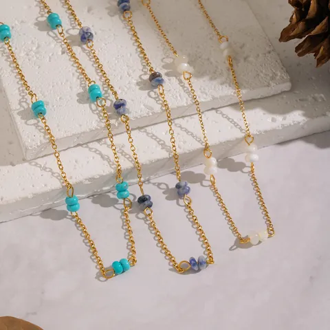 Collana Di Perline In Pietra Naturale Acciaio Inossidabile Placcato Oro 18K Impermeabile Gioielli Minimalisti Per Donna