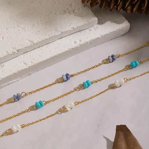 Collana Di Perline In Pietra Naturale Acciaio Inossidabile Placcato Oro 18K Impermeabile Gioielli Minimalisti Per Donna