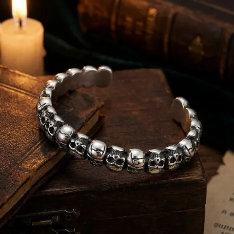 Skull Head Cuff Bracelet 316L Stainless Steel Punk Gothic Vintage Style Adjustable Jewelry For Men