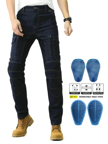 Jeans da Moto da Uomo in Cordura Resistenti All'abrasione Con Protezioni CE Rimovibili Pantaloni Cargo in Denim Elasticizzato