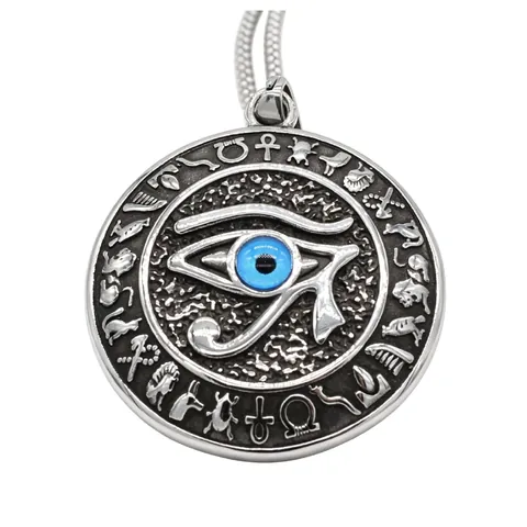 Ciondolo Antico Egizio Occhio di Horus Geroglifici Collana Tonda Acciaio Inossidabile Retrò Uomo Punk Vintage Gioielli Regalo