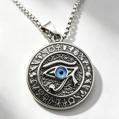 Ciondolo Antico Egizio Occhio di Horus Geroglifici Collana Tonda Acciaio Inossidabile Retrò Uomo Punk Vintage Gioielli Regalo