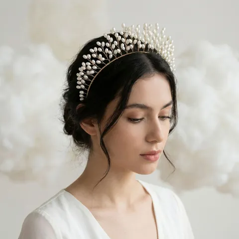 Cerchietto con Perle Artificiali a Vite Fatto a Mano in Lega di Rame Accessorio per Capelli Sposa per Matrimonio Festa