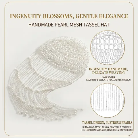 Catena per Capelli in Maglia di Perle Artificiali Fatta a Mano con Nappe Lunghe per Donna Copricapo Retrò Bohémien Sposa Matrimonio Festa Accessori